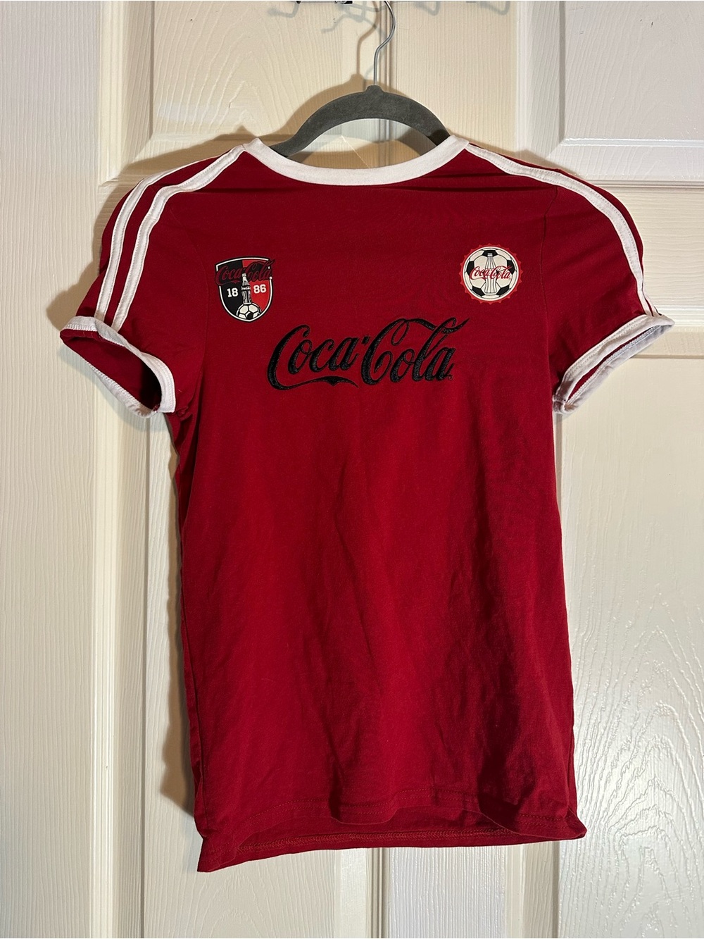 Coca Cola embroidered Red Short Sleeve Logo Tee with White Trim